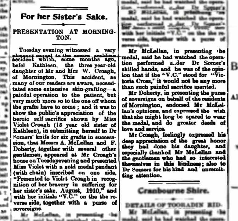 Newspaper cutting re. Violet Croagh's Medal Presentation